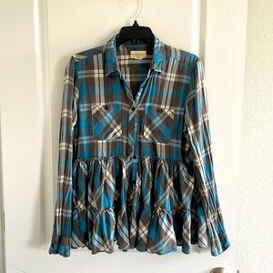 Plaid Ruffle Button Up